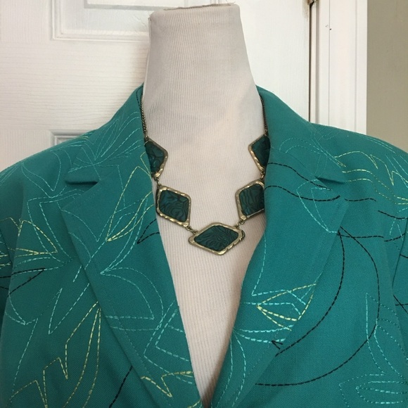 Requirements Embroidered Green Blazer with Textured Fabric and Notched Lapels - Picture 4 of 10